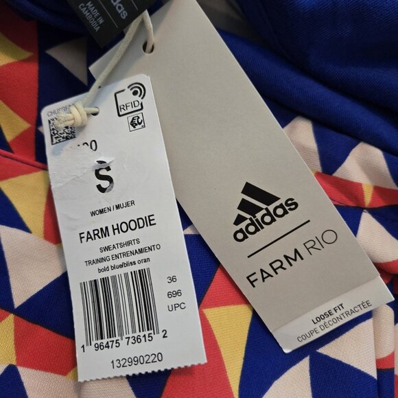 Adidas‎ Farm Rio Bold Blue Bliss Hoodie Womens Small 3 Stripe Training Cropped - Picture 12 of 15